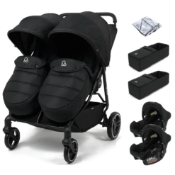 Puggle Urban City Easyfold Twin (Alston Car Seat) Travel System Bundle With +2 Soft Carrycot - Storm Black