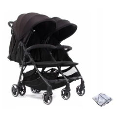 Baby Monsters Kuki Lightweight (9.8kg) Twin Double Pushchair With Raincover - Black