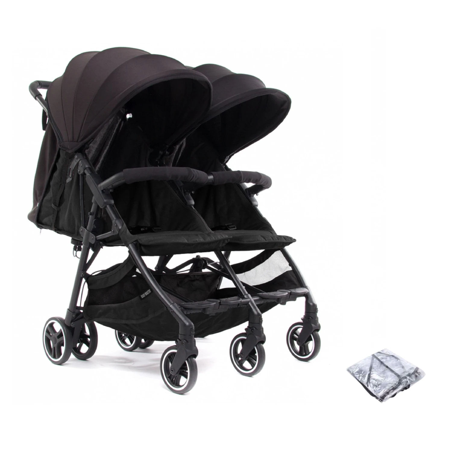 Baby Monsters Kuki Lightweight (9.8kg) Twin Double Pushchair With Raincover - Black 3 Baby Monsters Kuki Lightweight (9.8kg) Twin Double Pushchair With Raincover - Black