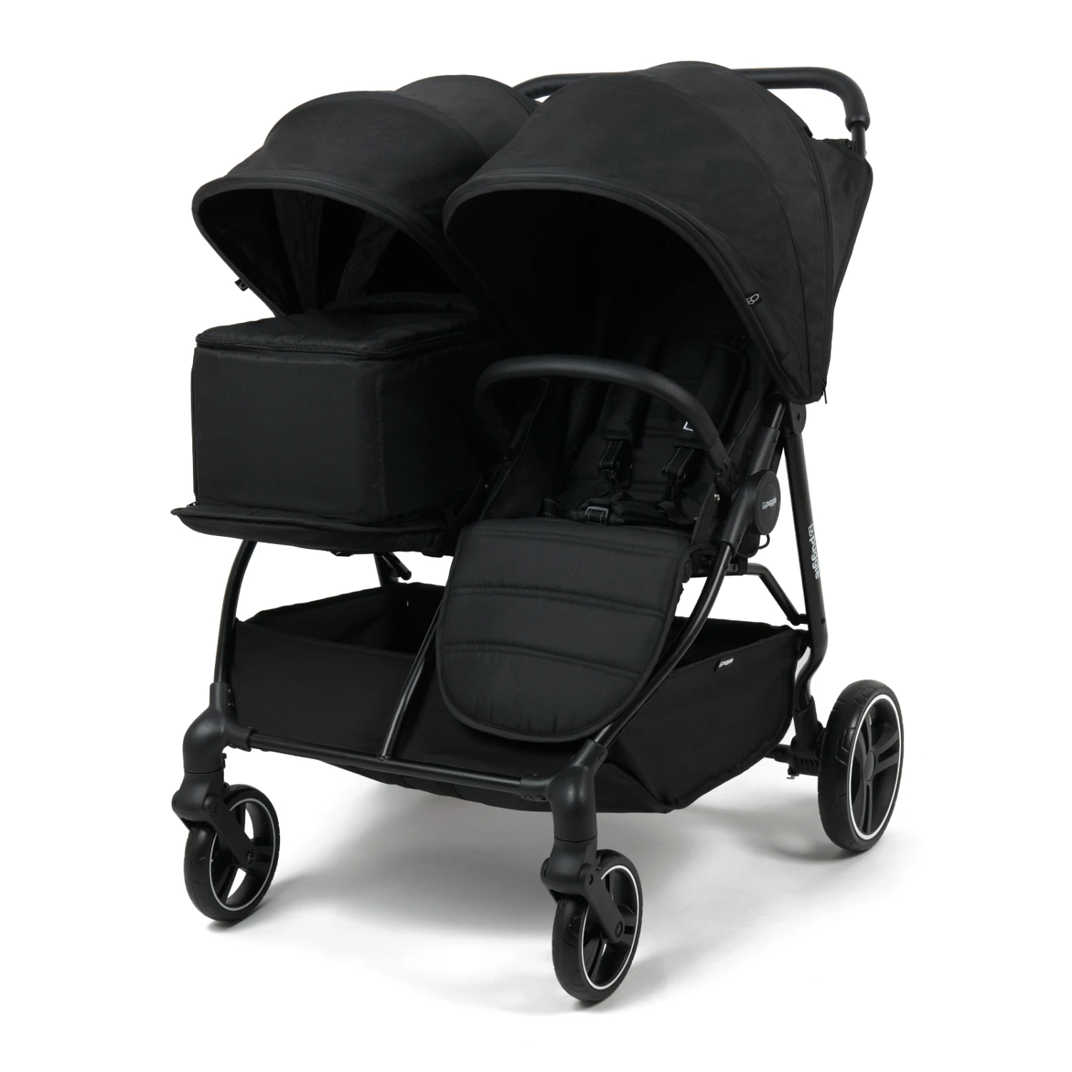 Puggle Urban City Easyfold Twin Double Pushchair + 1 Soft Carrycot - Storm Black 4 Puggle Urban City Easyfold Twin Double Pushchair + 1 Soft Carrycot - Storm Black - Image 2
