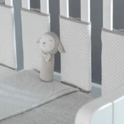 Mini Uno Little Baa Lamb 5 Piece Cot / Cot Bed Quilt, Bumper, Blanket Bedding Set - Grey Swirls -Best Baby Sale Store 2 miniuno Lamb Rattle Close Up