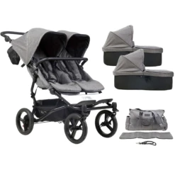 Mountain Buggy Duet Luxury Twin Pushchair With 2 Carrycots With Left Clip - Herringbone