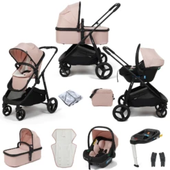 Puggle Monaco XT 3in1 I-Size Travel System With Changing Bag & ISOFIX Base - Blush Pink