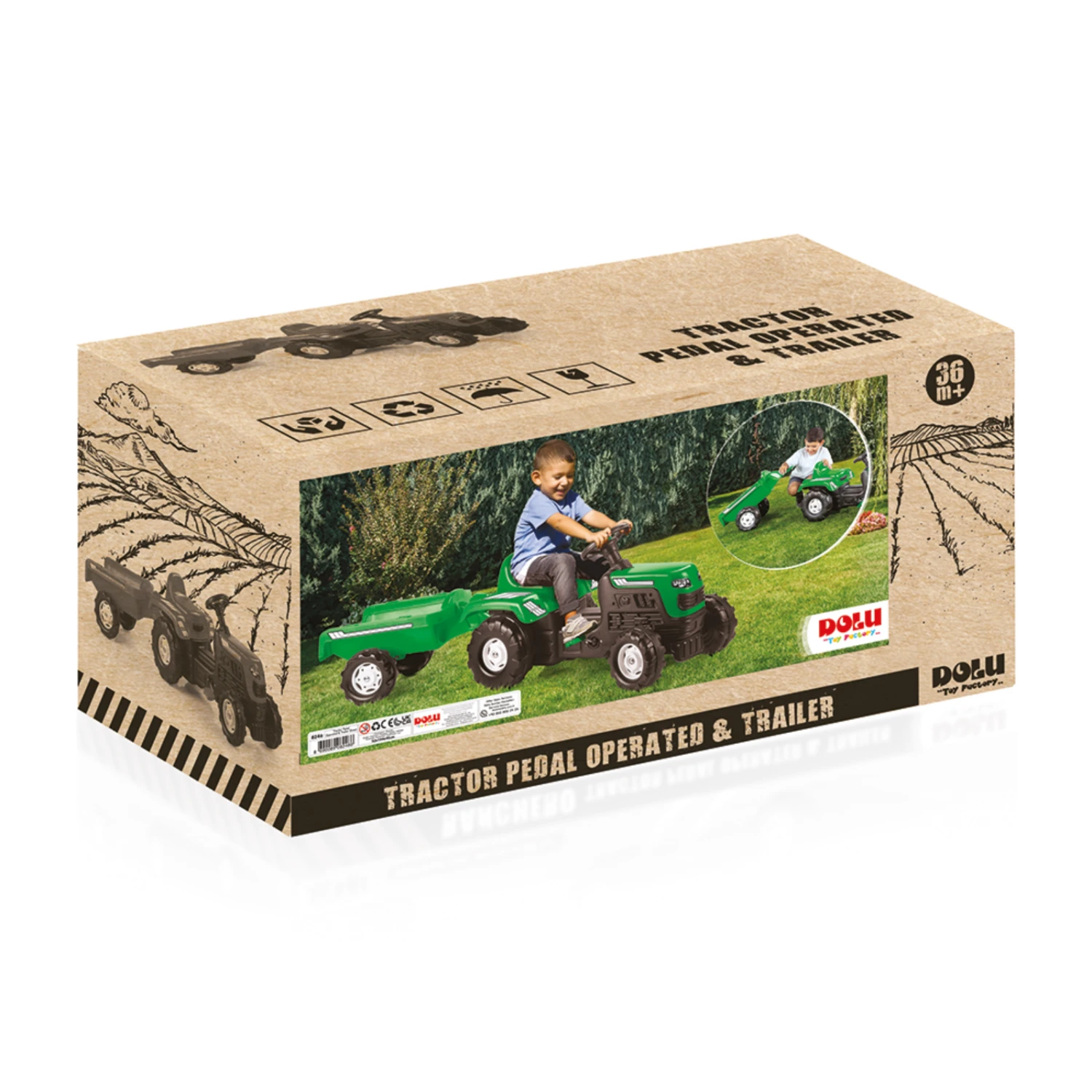 Dolu Ride-on Large Pedal Tractor With Trailer - Green (3 - 5 Years) 6 Dolu Ride-on Large Pedal Tractor With Trailer - Green (3 - 5 Years) - Image 4