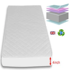 Puggle Chelford Sleigh Cot 6 Piece Nursery Furniture Set With Deluxe 4inch Eco Fibre Mattress - White -Best Baby Sale Store 4babyFoam120x60 2