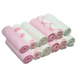 4baby Cotton Muslin Squares (12 Pack) Mixed Designs - Pink