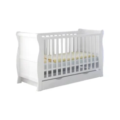 Puggle Alderley Sleigh Cot Bed 4 Piece Nursery Furniture Set With Drawer - Classic White -Best Baby Sale Store Alderley 1
