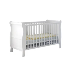 Puggle Alderley Sleigh Cot Bed 5 Piece Nursery Furniture Set With Mini Uno Essential Spring Cot Bed Mattress - White 140 X 70cm -Best Baby Sale Store AlderleyNoDraw 1