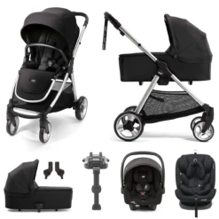 Mamas & Papas Flip XT2 7pc (i-Snug 2 & Lockton 0+123 Car Seat) Travel System With Carrycot & ISOFIX Base - Black