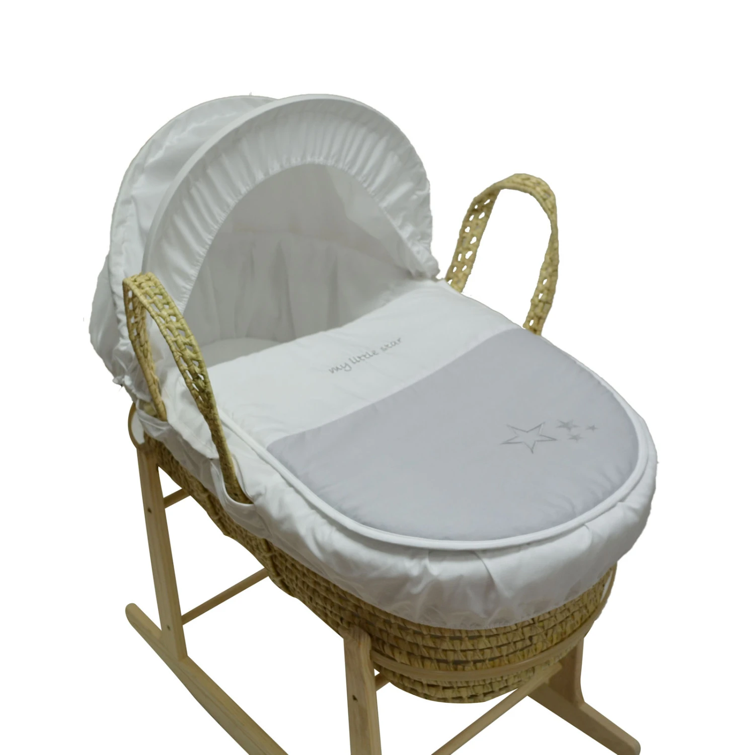 4Baby My Little Star Palm Moses Basket - White/Grey 4 4Baby My Little Star Palm Moses Basket - White/Grey - Image 2