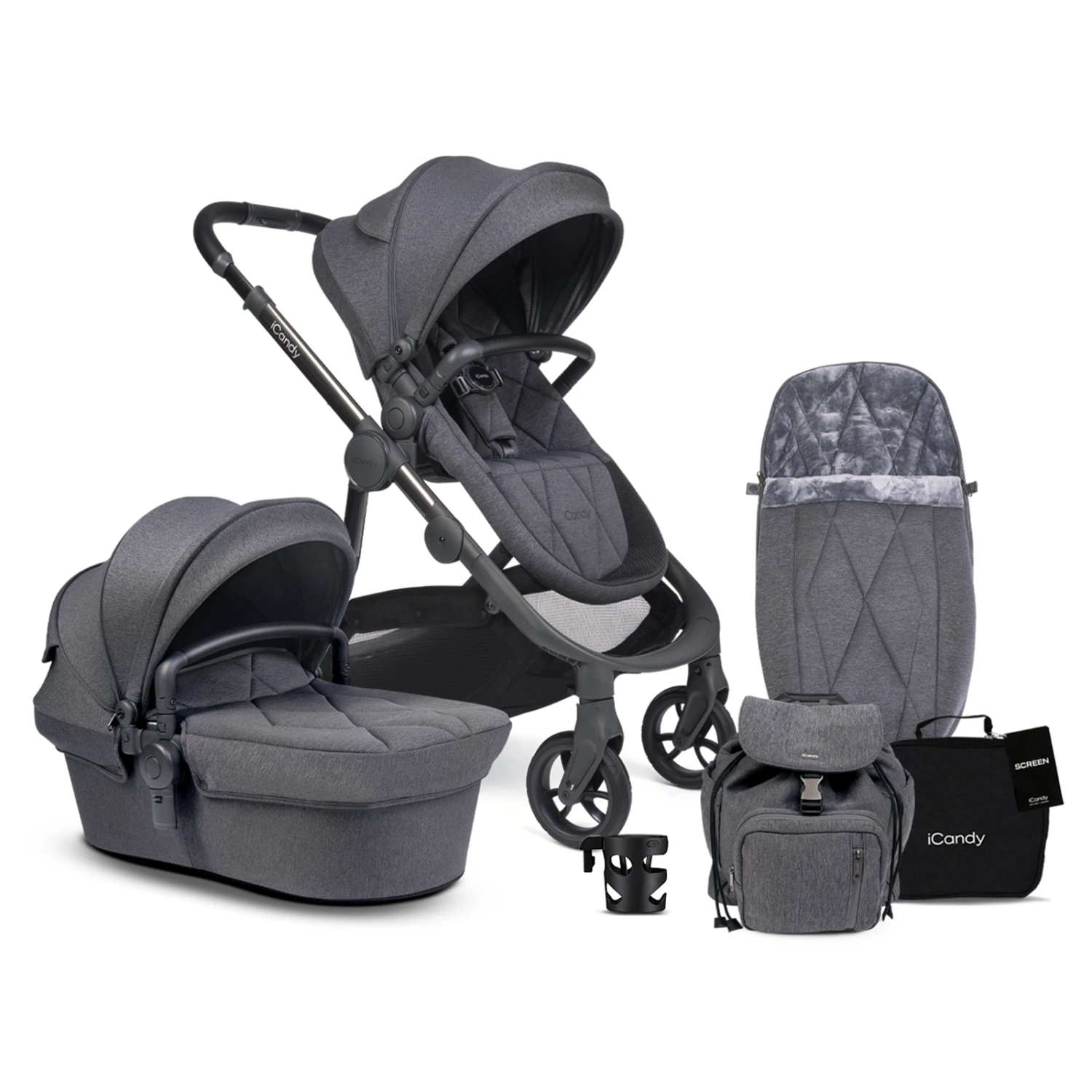 ICandy Orange 3 Carrycot & Pushchair Complete Bundle - Dark Slate Marl Phantom 3 ICandy Orange 3 Carrycot & Pushchair Complete Bundle - Dark Slate Marl Phantom