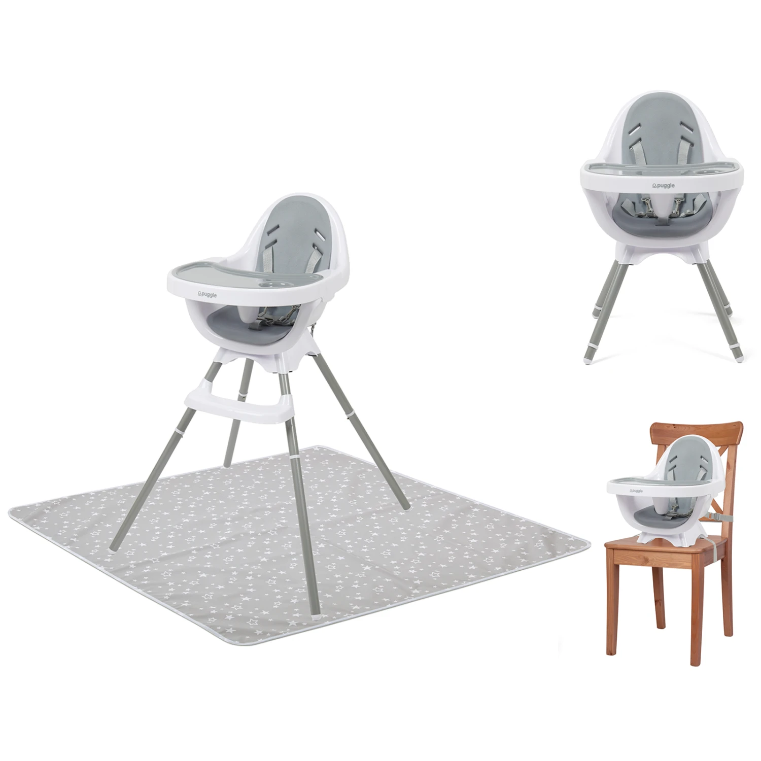 Puggle Munch Crunch 3 In 1 High/Low Chair & Booster Seat & Splash Mat - Flint Grey 3 Puggle Munch Crunch 3 In 1 High/Low Chair & Booster Seat & Splash Mat - Flint Grey