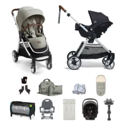Mamas & Papas Flip XT2 11pc Essentials (i-Snug 2 Car Seat) Everything You Need Travel System Bundle With ISOFIX Base - Sage Green