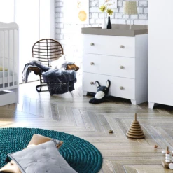 Puggle Henbury Bed 4 Piece Nursery Furniture Set With Drawer - White & Grey 7 Puggle Henbury Bed 4 Piece Nursery Furniture Set With Drawer - White & Grey -Best Baby Sale Store GreyWhiteDresser