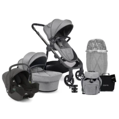 ICandy Orange 3 Complete 13 Piece Travel System Bundle With I-Snug 2 Car Seat - Light Grey Marl Phantom