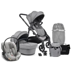 ICandy Orange 3 Complete 13 Piece Travel System Bundle With Cloud Z Car Seat - Light Slate Marl Phantom