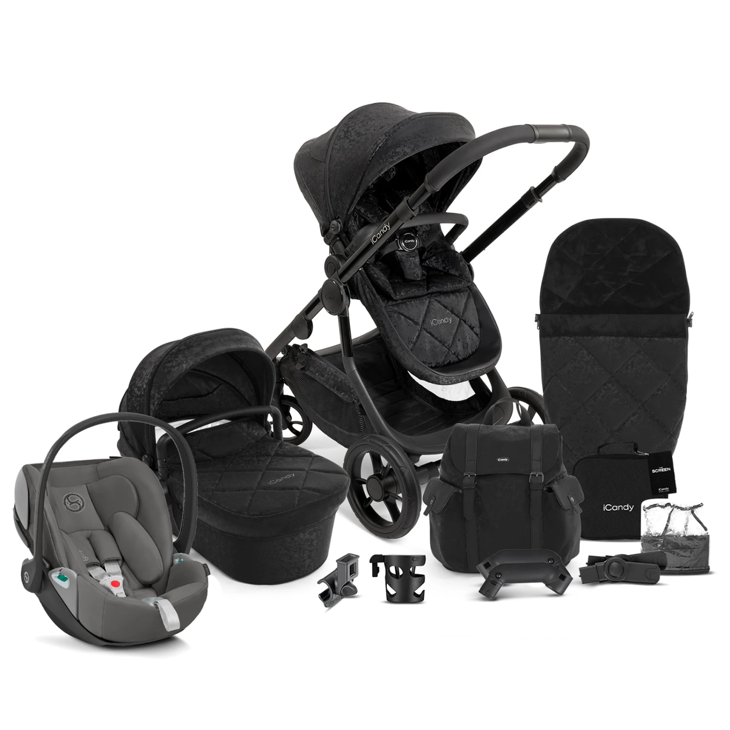 ICandy Orange 3 Complete 13 Piece Travel System Summer Bundle With Cloud Z2 Car Seat - Black Crush 3 ICandy Orange 3 Complete 13 Piece Travel System Summer Bundle With Cloud Z2 Car Seat - Black Crush