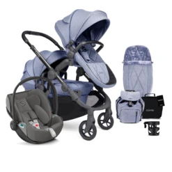 ICandy Orange 3 Double With Cloud Z2 Car Seat Complete 20 Piece Travel System Bundle - Mist Blue Marl Phantom