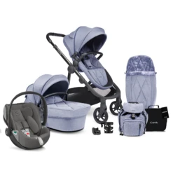 ICandy Orange 3 Complete 13 Piece Travel System Bundle With Cloud Z2 Car Seat - Mist Blue Marl Phantom