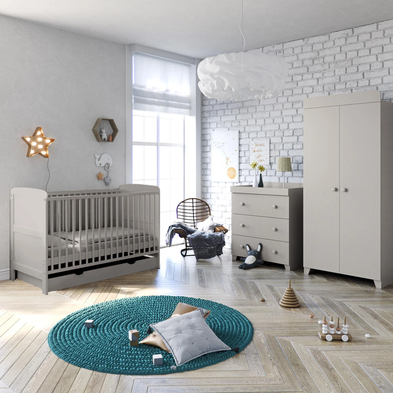 Puggle Henbury Bed 5 Piece Nursery Furniture Set With Drawer - Classic Grey 3 Puggle Henbury Bed 5 Piece Nursery Furniture Set With Drawer - Classic Grey