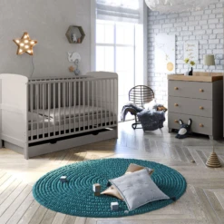 Puggle Henbury Bed 4 Piece Nursery Furniture Set With Drawer - Grey & Oak