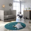 Puggle Henbury Cot Bed 5 Piece Nursery Furniture Set WithMini Uno Essential Spring Cot Bed Mattress - White 140 X 70cm - Grey & Oak -Best Baby Sale Store HenburyLuxeGreywithGreyOakCotandDresser1