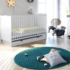 Puggle Henbury Cot Bed 5 Piece Nursery Furniture Set With Mini Uno Essential Spring Cot Bed Mattress - White 140 X 70cm - White & Grey -Best Baby Sale Store HenburyWhiteanddrawer 1