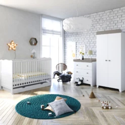 Puggle Henbury Bed 5 Piece Nursery Furniture Set With Drawer - White & Grey