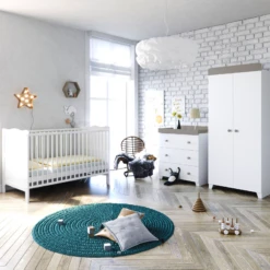 Puggle Henbury Cot Bed 4 Piece Nursery Furniture Set - White & Grey