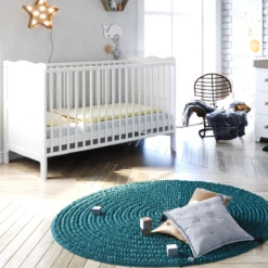 Puggle Henbury Cot Bed 4 Piece Nursery Furniture Set With Mini Uno Essential Spring Cot Bed Mattress - White 140 X 70cm - White & Grey -Best Baby Sale Store HenburyWhitewithGreyWhiteFurniturecot