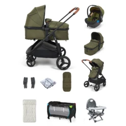 Puggle Monaco XT 2in1 Pram Pushchair Everything You Need Travel System Bundle - Forest Green