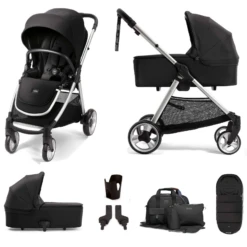 Mamas & Papas Flip XT2 (6pc) 2in1 Pushchair Stroller With Carrycot - Black