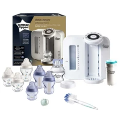 Tommee Tippee 10pc Perfect Prep Machine Baby Bottle Feeding Bundle - White / Blue