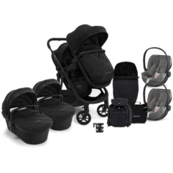 ICandy Orange 3 Twin With Cloud Z2 Car Seat (x2) Complete 22 Piece Travel System Summer Bundle - Black Crush