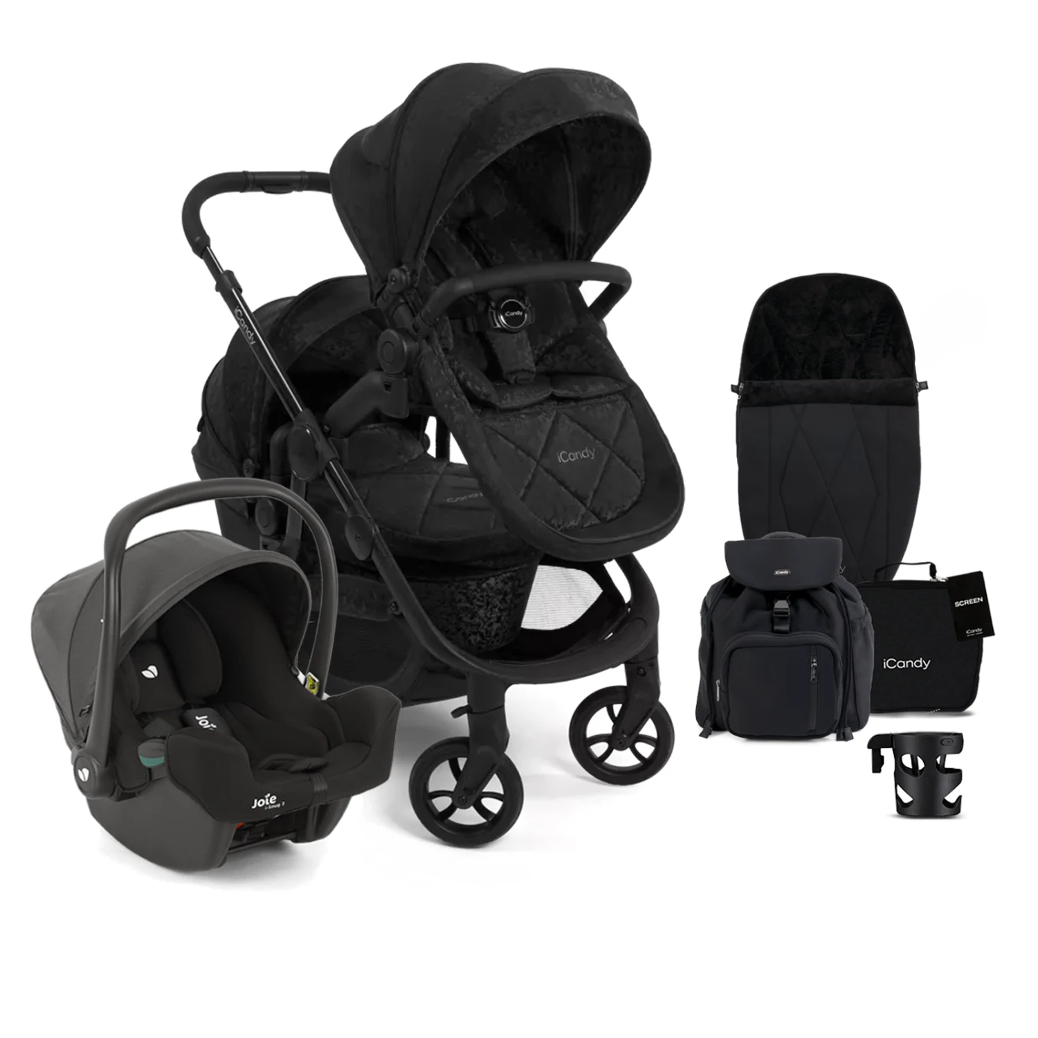 ICandy Orange 3 Double With I-Snug 2 Car Seat Complete 20 Piece Travel System Summer Bundle - Black Crush 3 ICandy Orange 3 Double With I-Snug 2 Car Seat Complete 20 Piece Travel System Summer Bundle - Black Crush