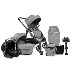 ICandy Orange 3 Complete 14 Piece Travel System Bundle With I-Level Car Seat & ISOFIX Base - Light Slate Marl Phantom