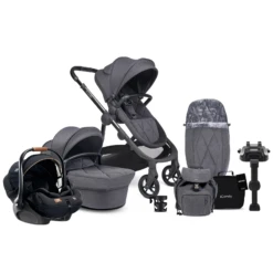 ICandy Orange 3 Complete 14 Piece Travel System Bundle With I-Level Car Seat & ISOFIX Base - Dark Slate Marl Phantom