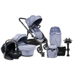 ICandy Orange 3 Complete 14 Piece Travel System Bundle With I-Level Car Seat & ISOFIX Base - Mist Blue Marl Phantom