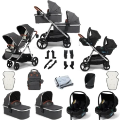 Puggle Memphis 3-in-1 Duo I-Size Double Twin Travel System - Platinum Grey