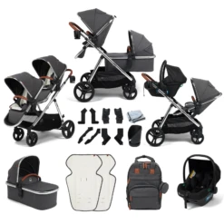 Puggle Memphis 3-in-1 Duo I-Size Double Travel System - Platinum Grey