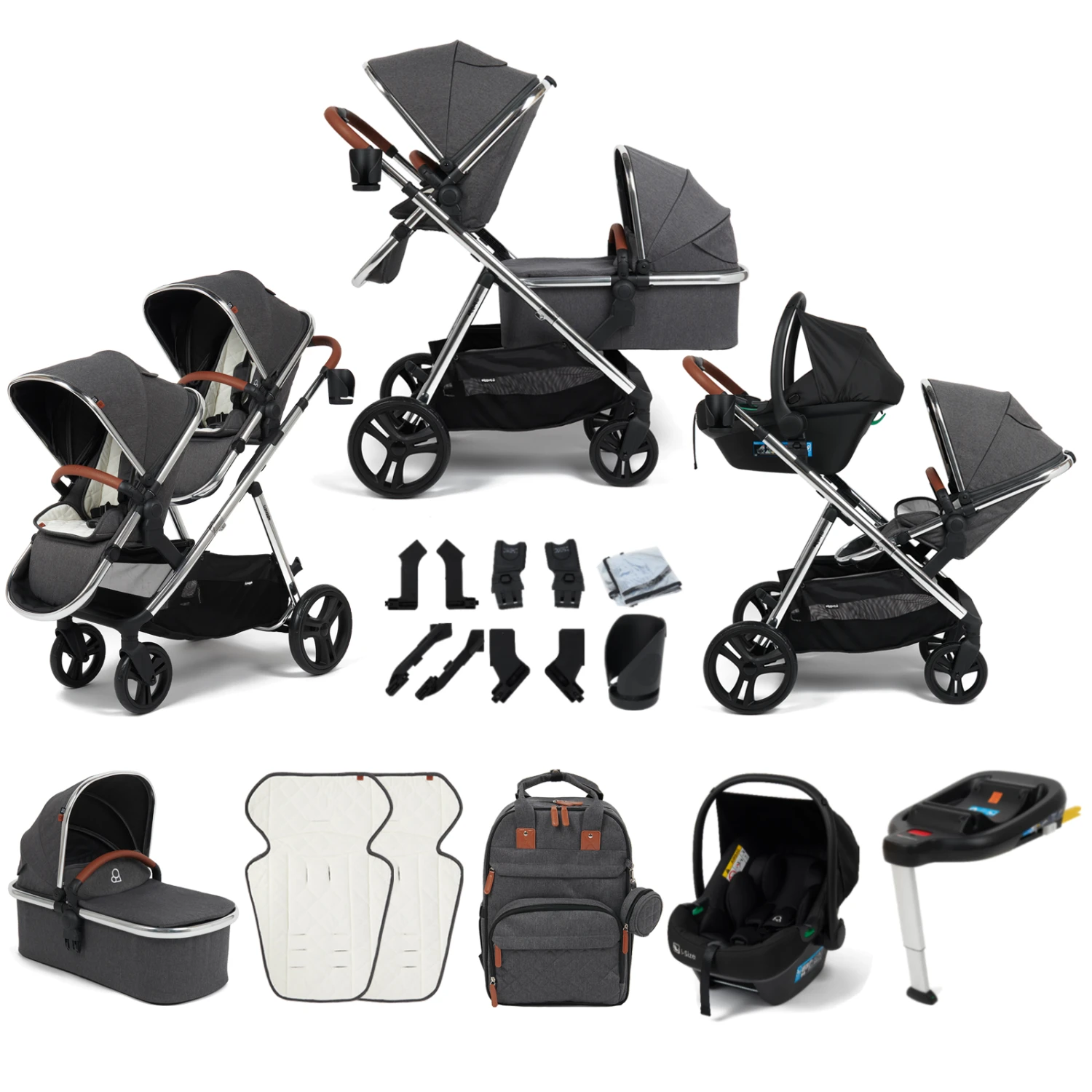 Puggle Memphis 3-in-1 Duo I-Size Double Travel System With ISOFIX Base - Platinum Grey 3 Puggle Memphis 3-in-1 Duo I-Size Double Travel System With ISOFIX Base - Platinum Grey