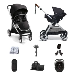 Mamas & Papas Flip XT2 8pc Essentials (i-Snug 2 Car Seat) Travel System With & ISOFIX Base - Black