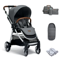 Mamas & Papas Flip XT2 Pushchair With Footmuff, Changing Bag & Raincover - Fossil Grey
