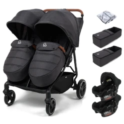 Puggle Urban City Easyfold Twin (Alston Car Seat) Travel System Bundle With +2 Soft Carrycot - Slate Grey