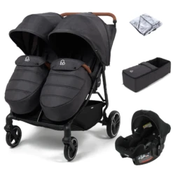 Puggle Urban City Easyfold Twin (Alston Car Seat) Travel System Bundle With +1 Soft Carrycot - Slate Grey