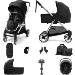 Mamas & Papas Flip XT2 8pc Essentials (i-Size 2 Car Seat) Travel System With Carrycot & ISOFIX Base - Black
