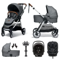 Mamas & Papas Flip XT2 7pc (i-Snug 2 & Lockton 0+123 Car Seat) Travel System With Carrycot & ISOFIX Base - Fossil Grey