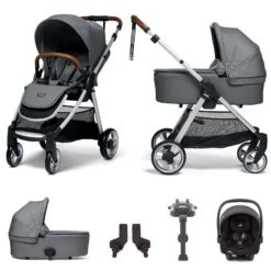 Mamas & Papas Flip XT2 (i-Snug 2 Car Seat) Travel System With Carrycot & ISOFIX Base - Fossil Grey