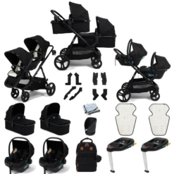 Puggle Memphis 3-in-1 Duo I-Size Double Twin Travel System With ISOFIX Base - Midnight Black