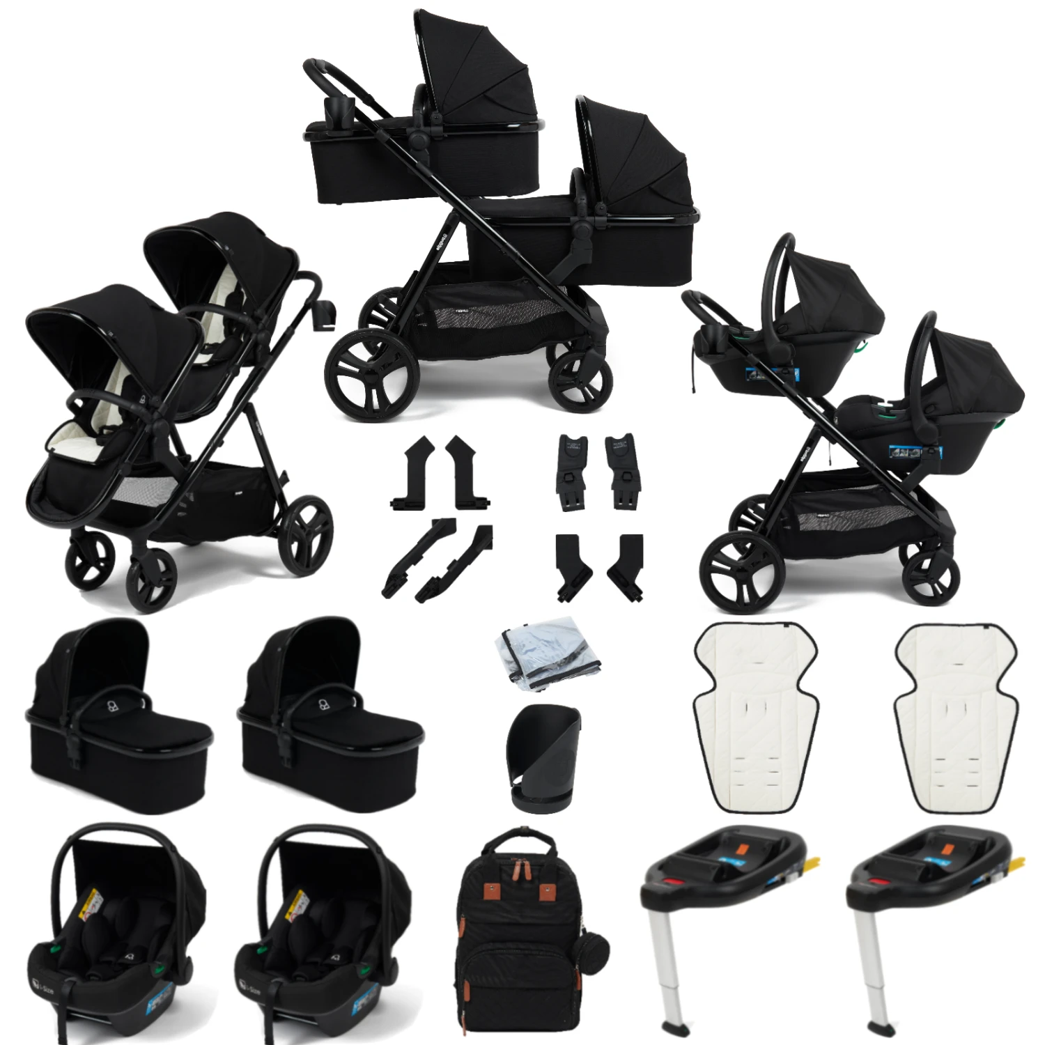 Puggle Memphis 3-in-1 Duo I-Size Double Twin Travel System With ISOFIX Base - Midnight Black 3 Puggle Memphis 3-in-1 Duo I-Size Double Twin Travel System With ISOFIX Base - Midnight Black